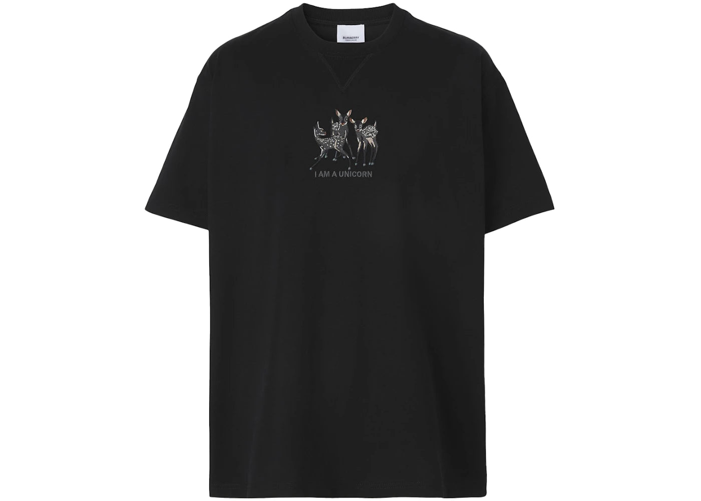 Burberry Embroidered Deer Cotton Oversized T-Shirt Black