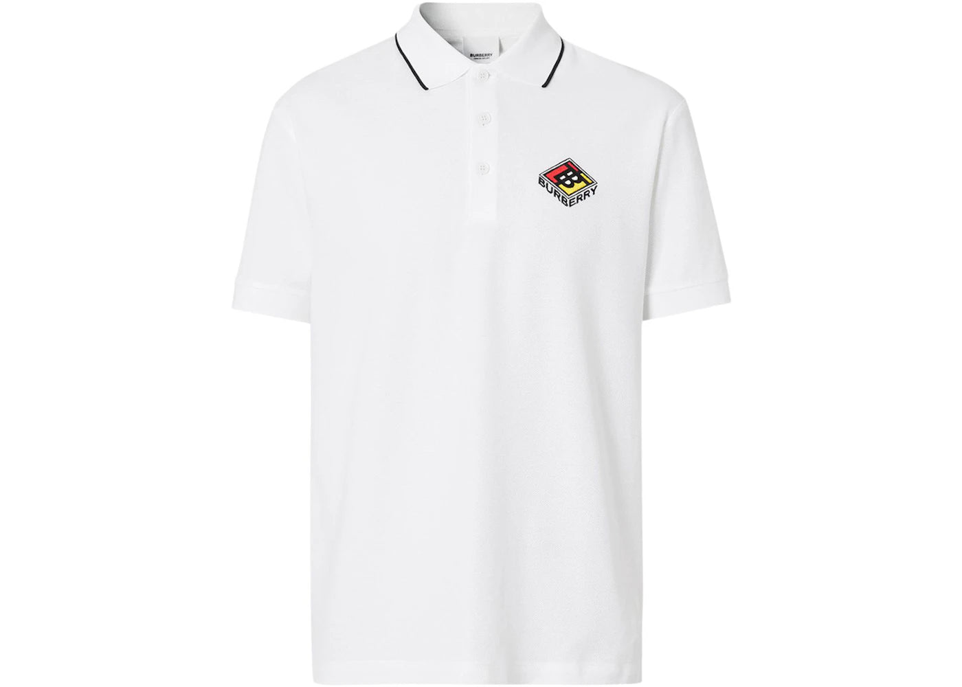 Burberry Embroidered Graphic Logo Polo Shirt White