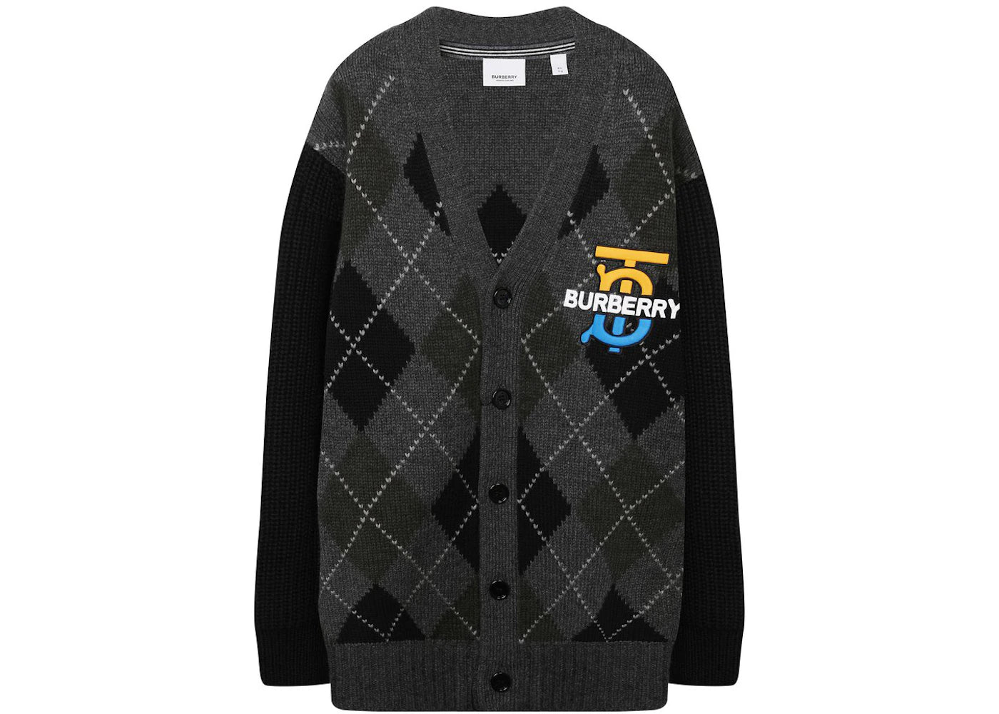 Burberry Embroidered Logo Argyle Cardigan Grey