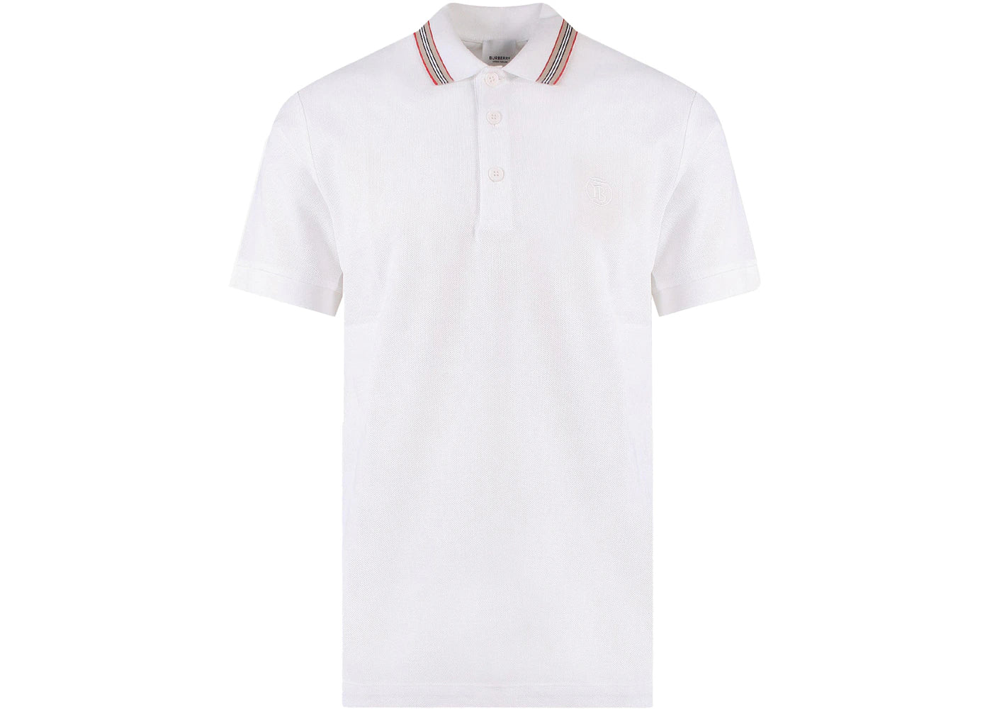 Burberry Embroidered Logo Biologic Piqu Cotton Polo Shirt White