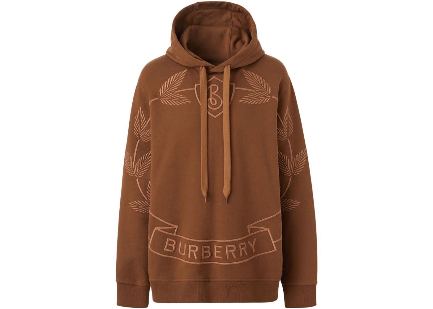 Burberry Embroidered Oak Leaf Crest Cotton Hoodie Dark Birch Brown