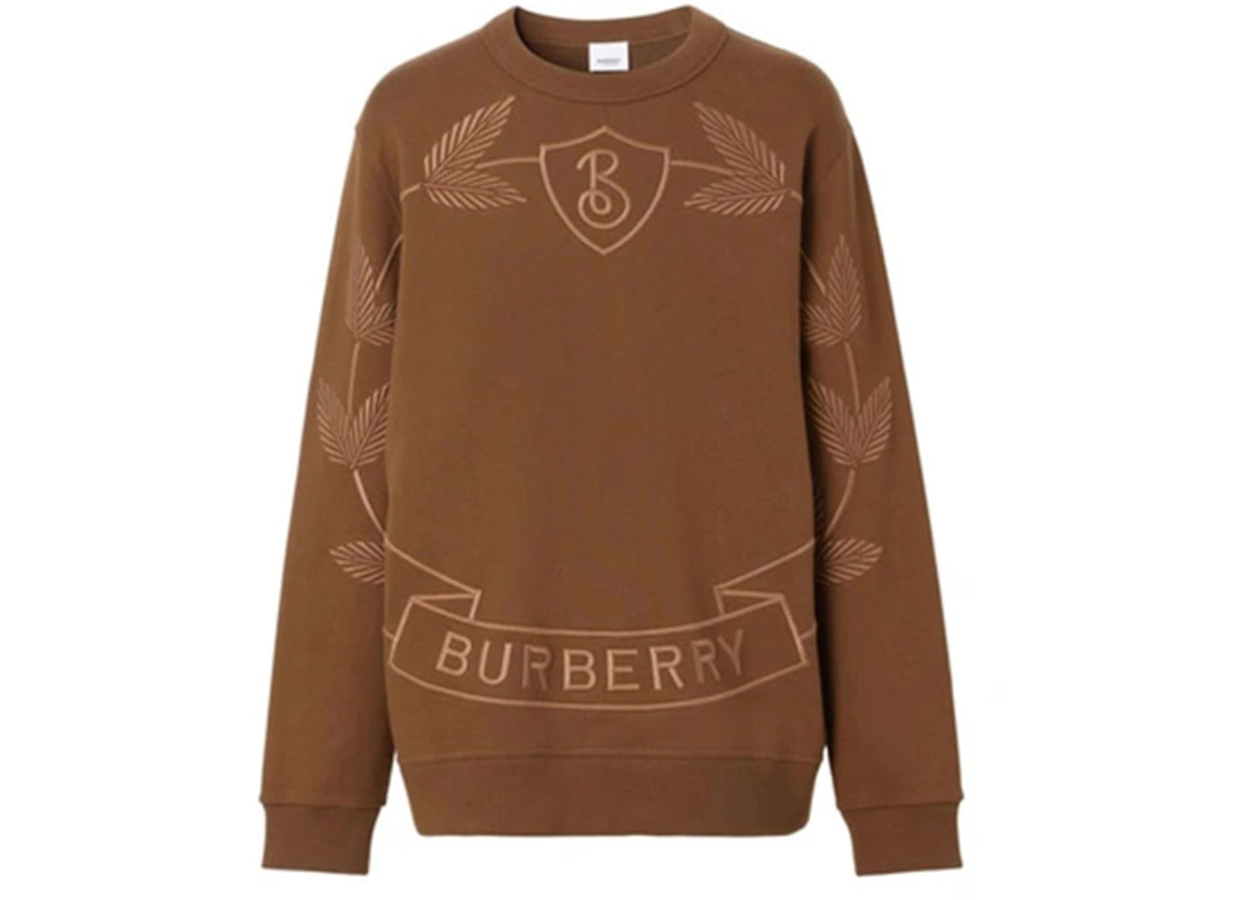 Burberry Embroidered Oak Leaf Crest Cotton Sweatshirt Dark Birch Brown