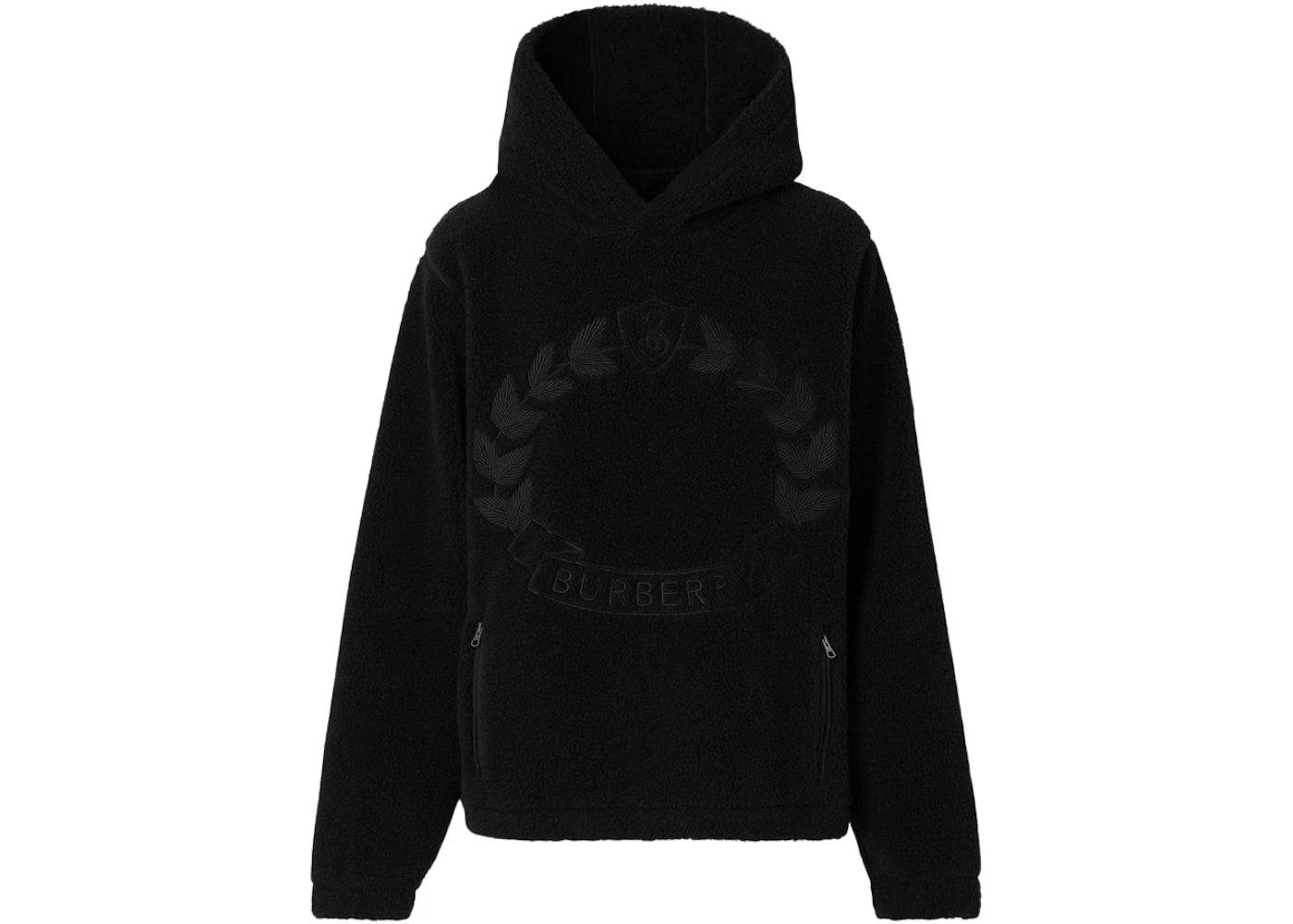 Burberry Embroidered Oak Leaf Crest Fleece Hoodie Black