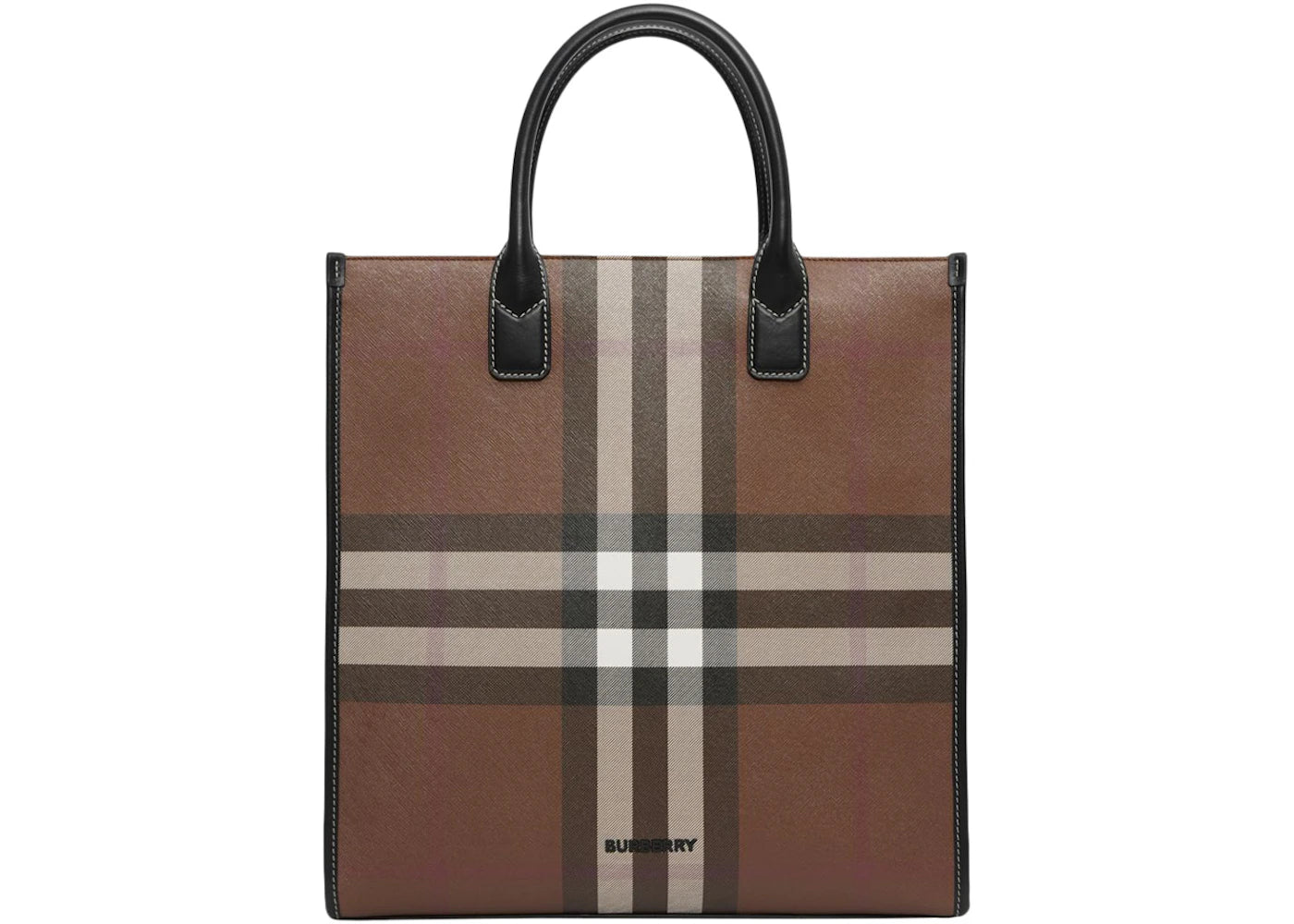 Burberry Exaggerated Check Slim Vertical Denny Tote Dark Birch Brown/Black