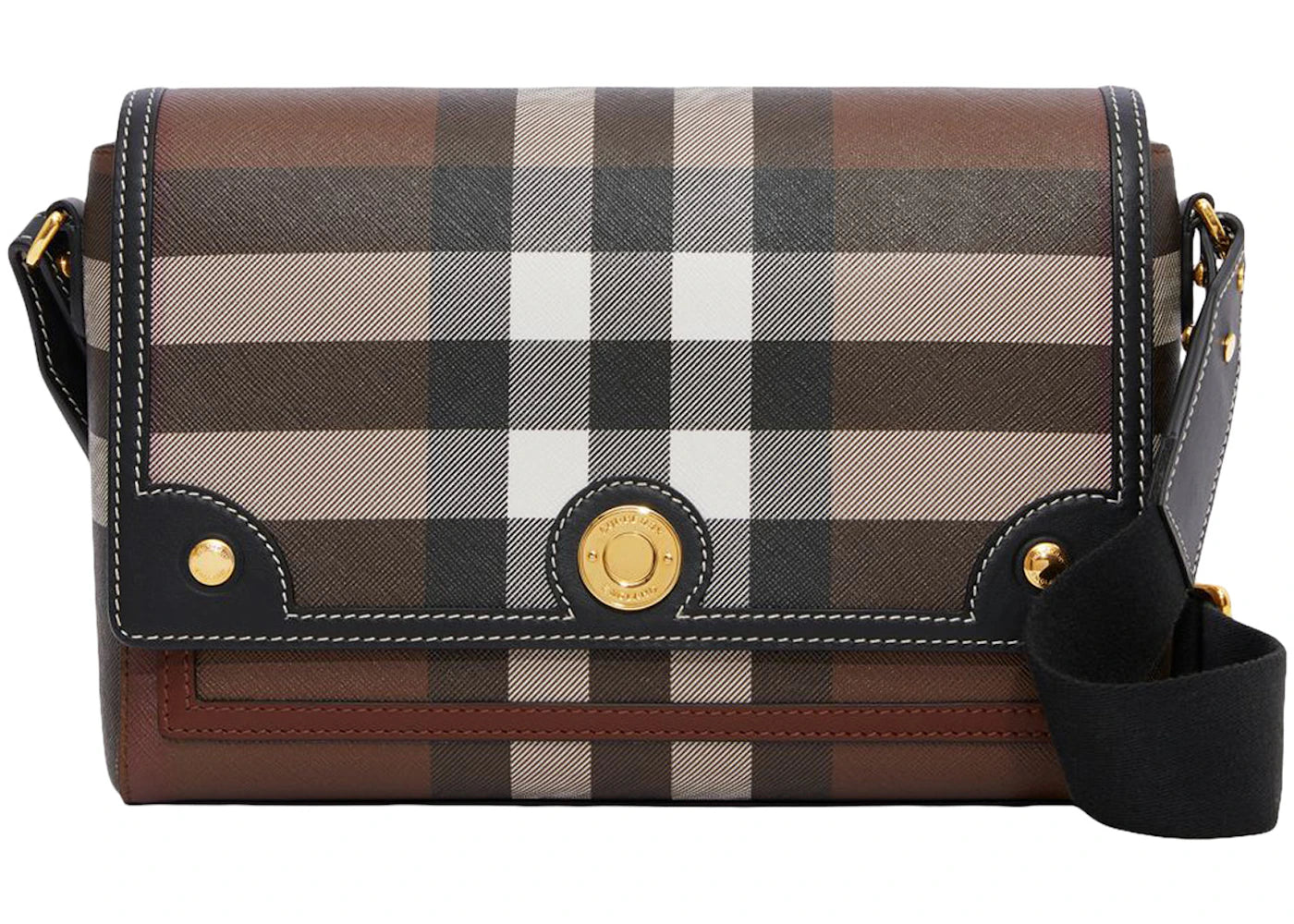 Burberry Exaggerated Check and Leather Note Crossbody Bag Dark Birch Brown