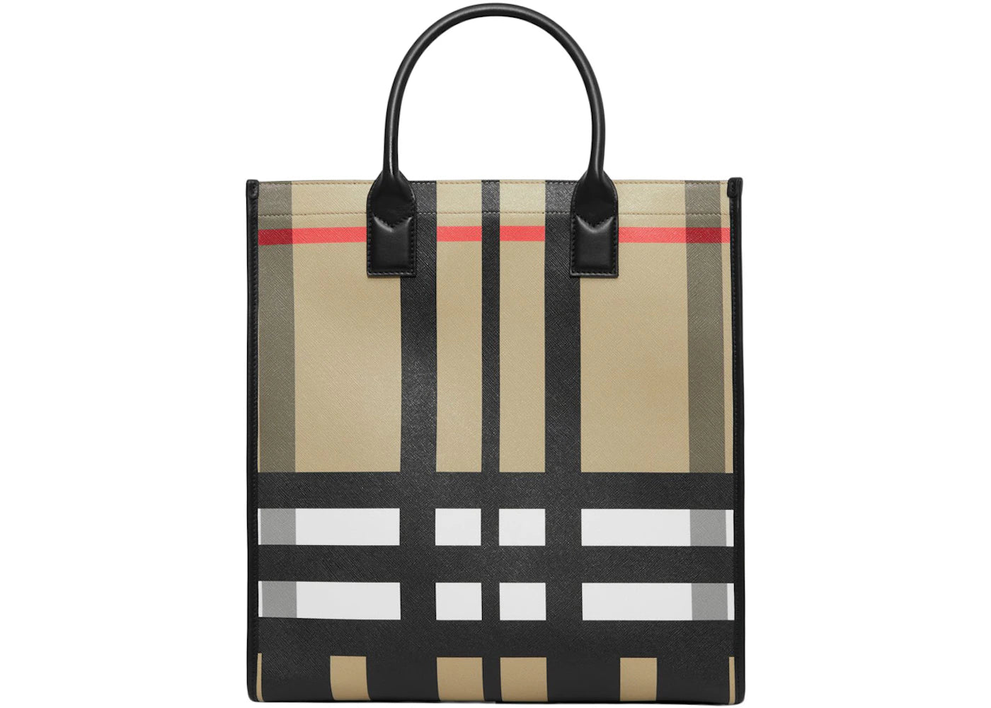 Burberry Exaggerated Check and Leather Tote Bag Archive Beige/Black