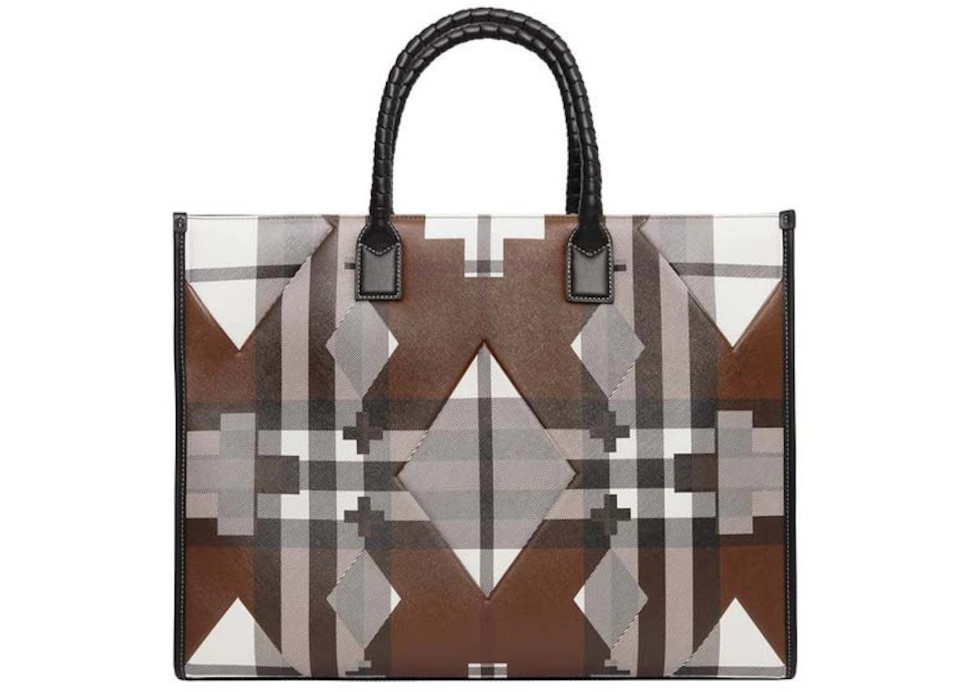 Burberry Geometric Check Tote Bag Brown