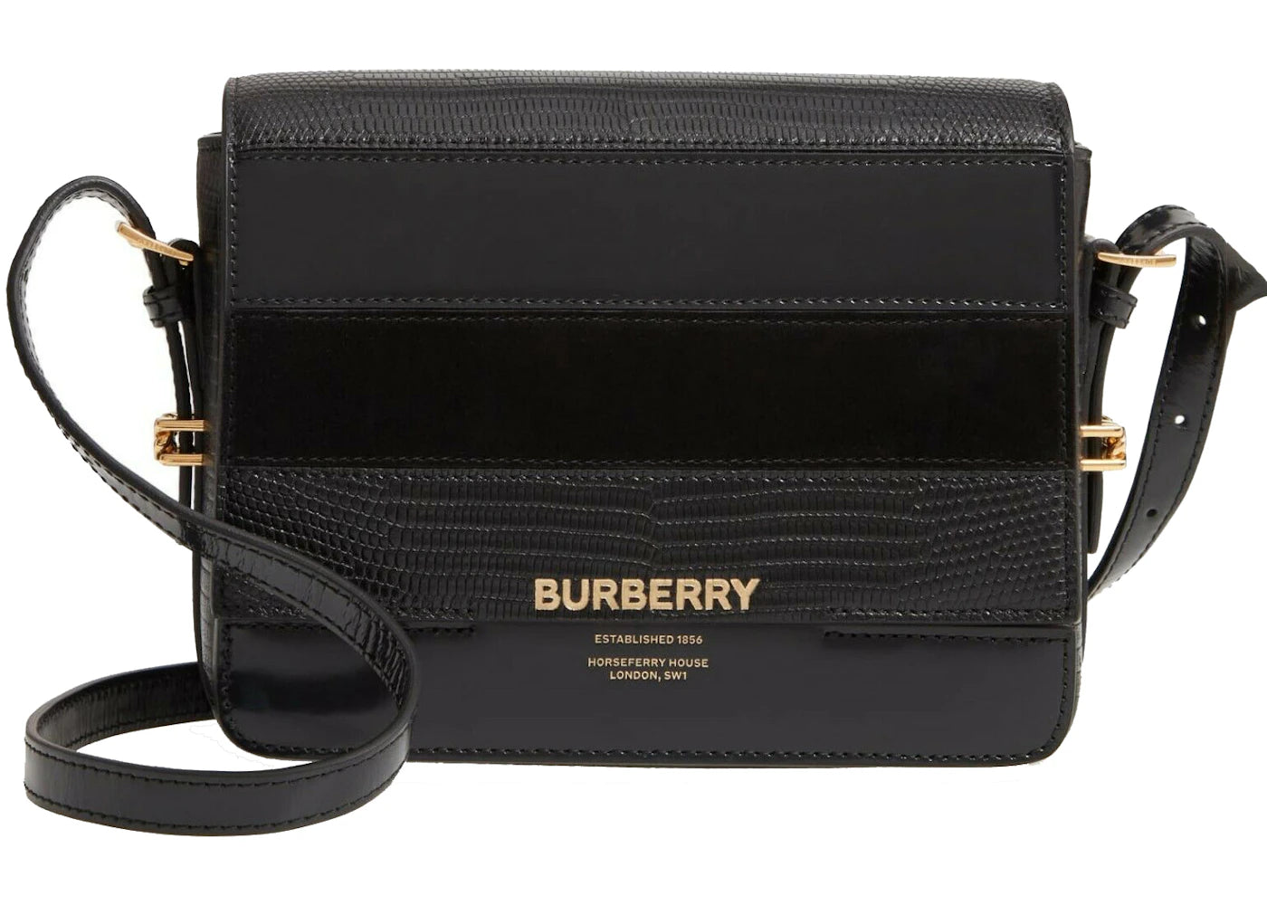 Burberry Grace Stripe Leather Handbag Small Black