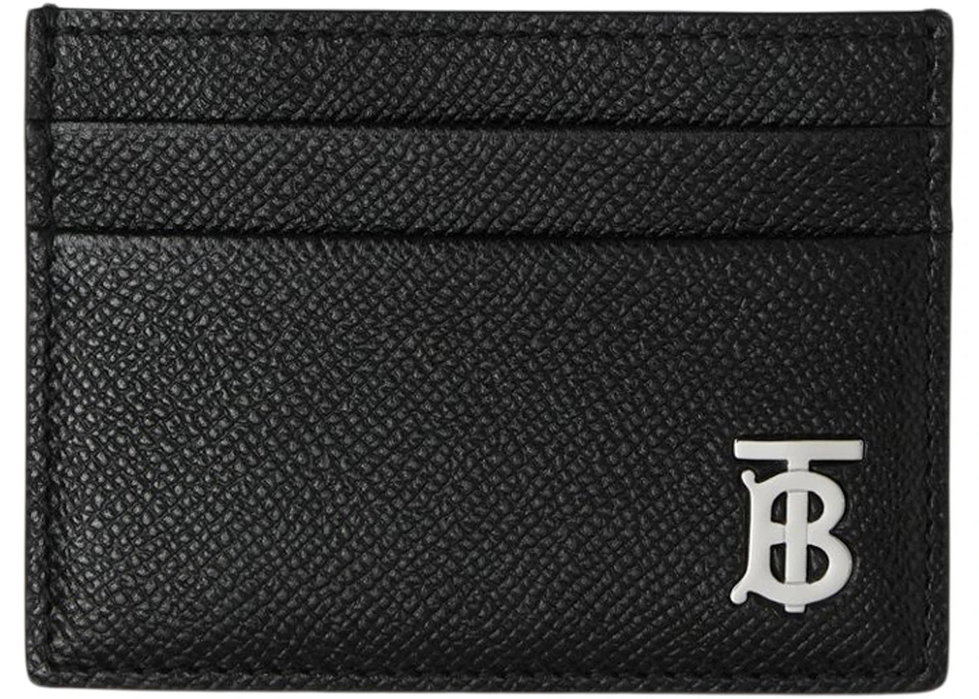 Burberry Grainy Leather TB Card Case Black/Silver-tone