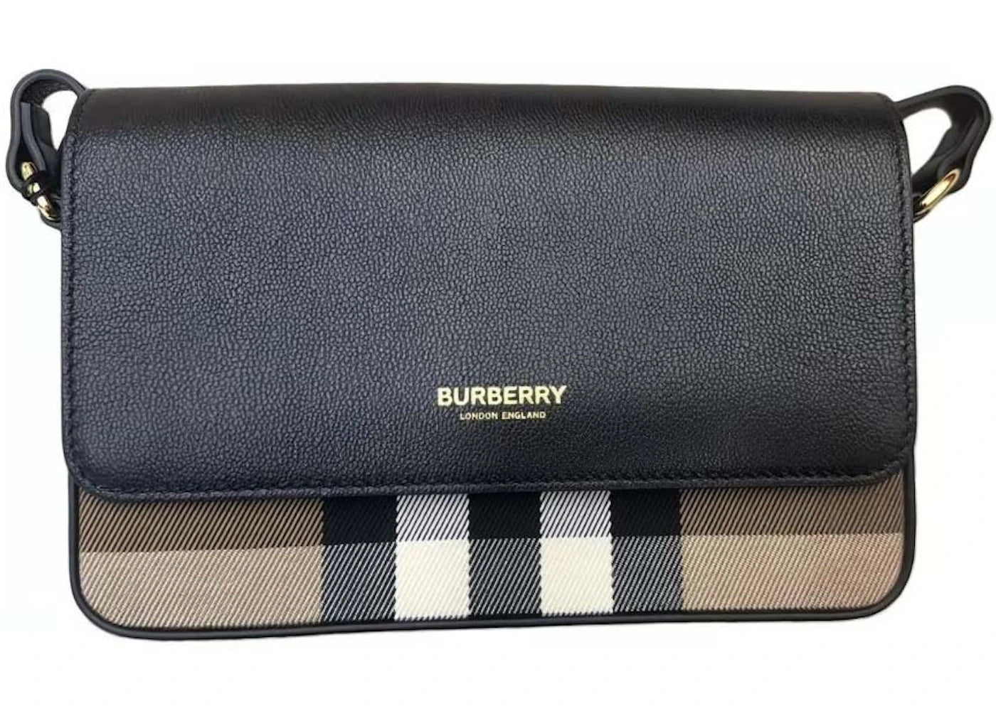 Burberry Hampshire Check Canvas Leather Crossbody Black