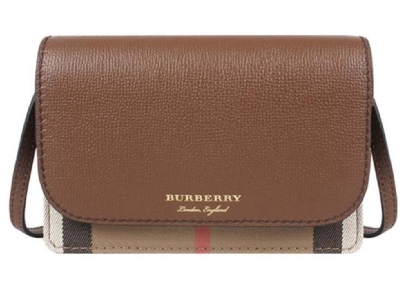 Burberry Hampshire Horse Check Canvas Derby Leather Crossbody Bag Tan