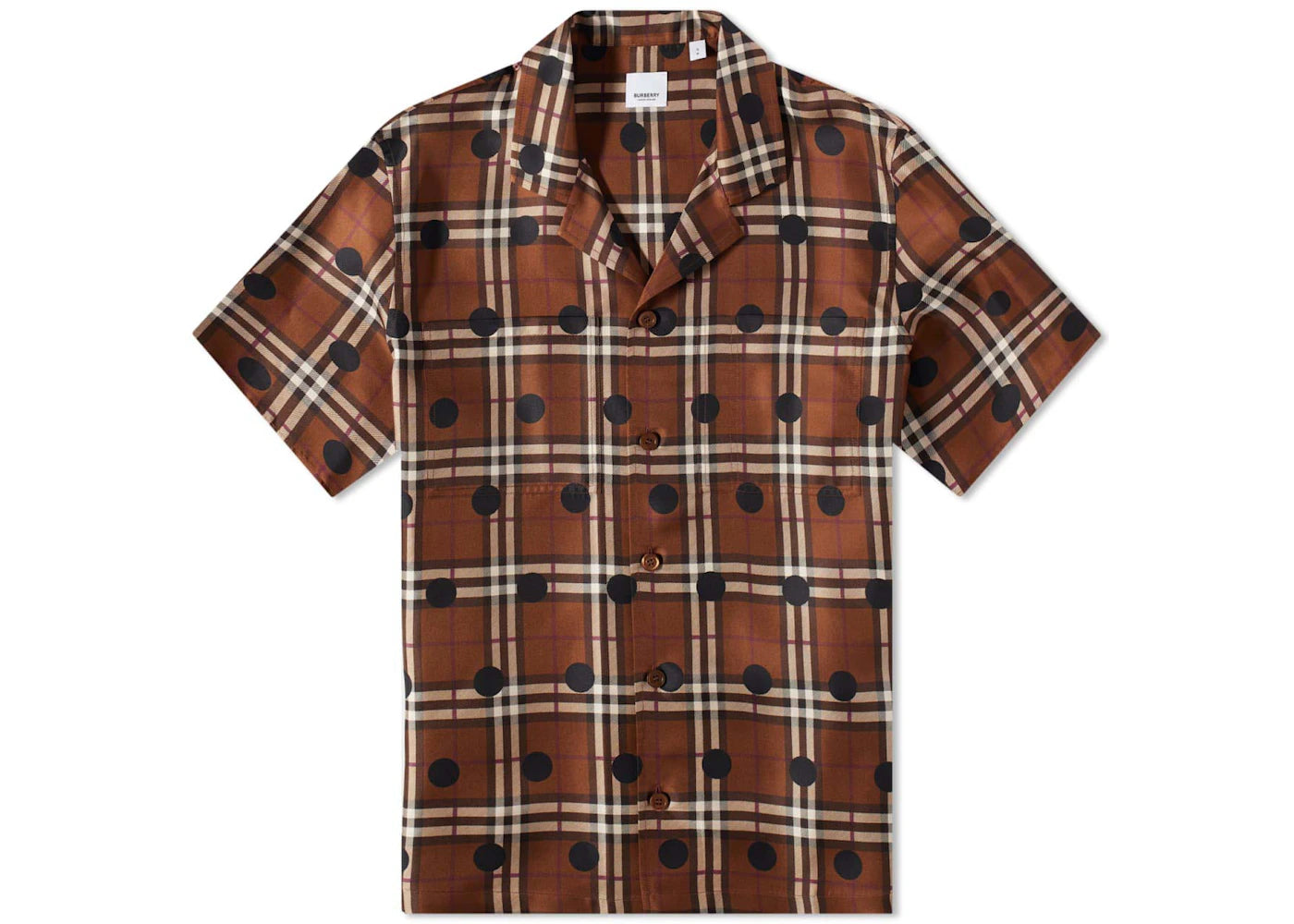 Burberry Havana Polka Dot Check Vacation Shirt Dark Birch Brown