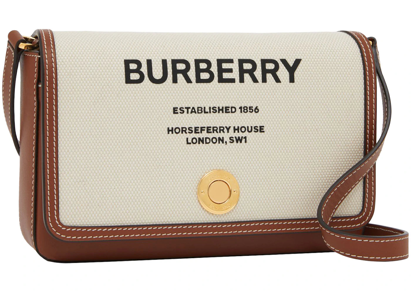 Burberry Horseferry Print Canvas and Leather Note Bag Mini Natural/Tan