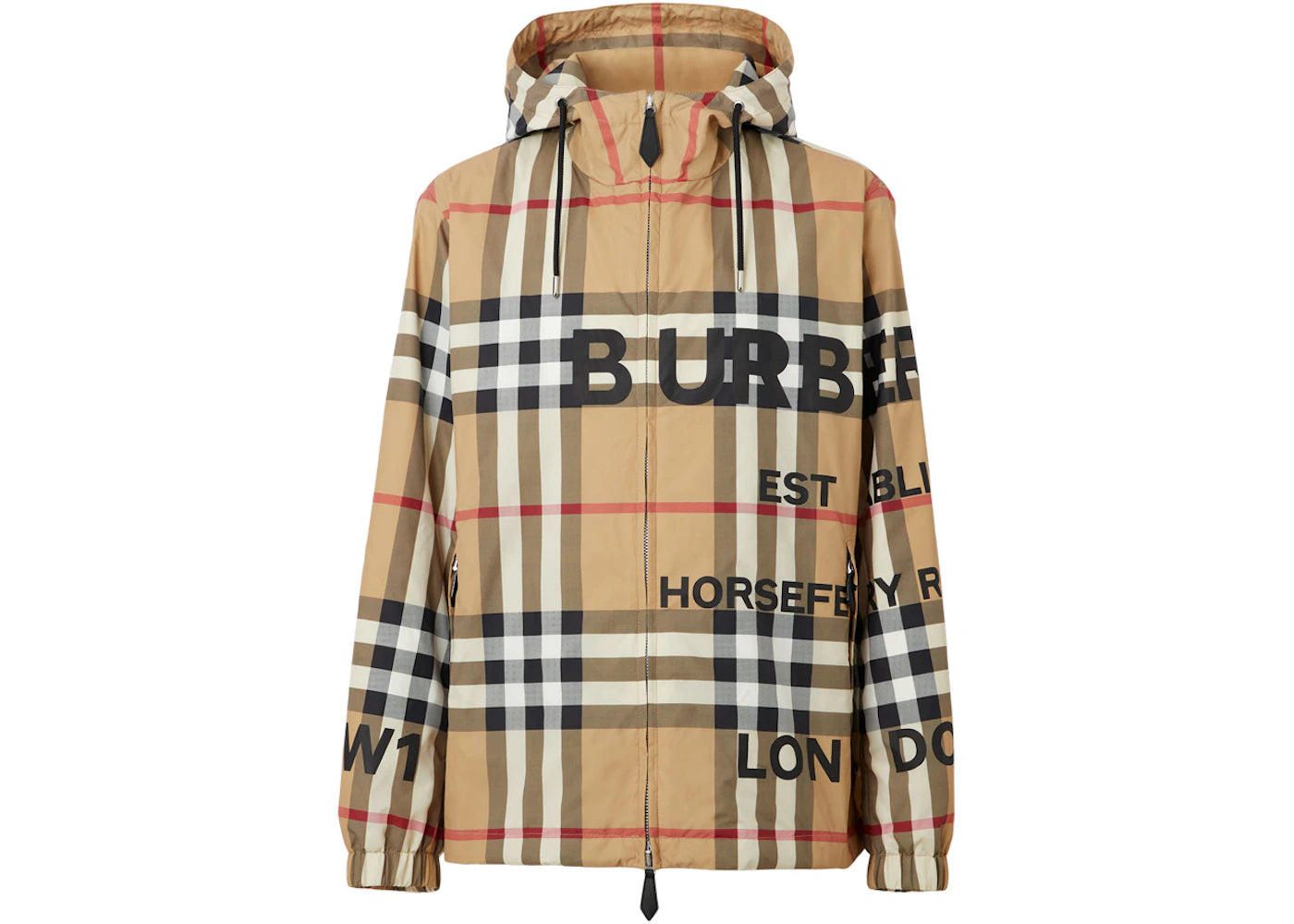 Burberry Horseferry Print Check Nylon Hooded Jacket Archive Beige