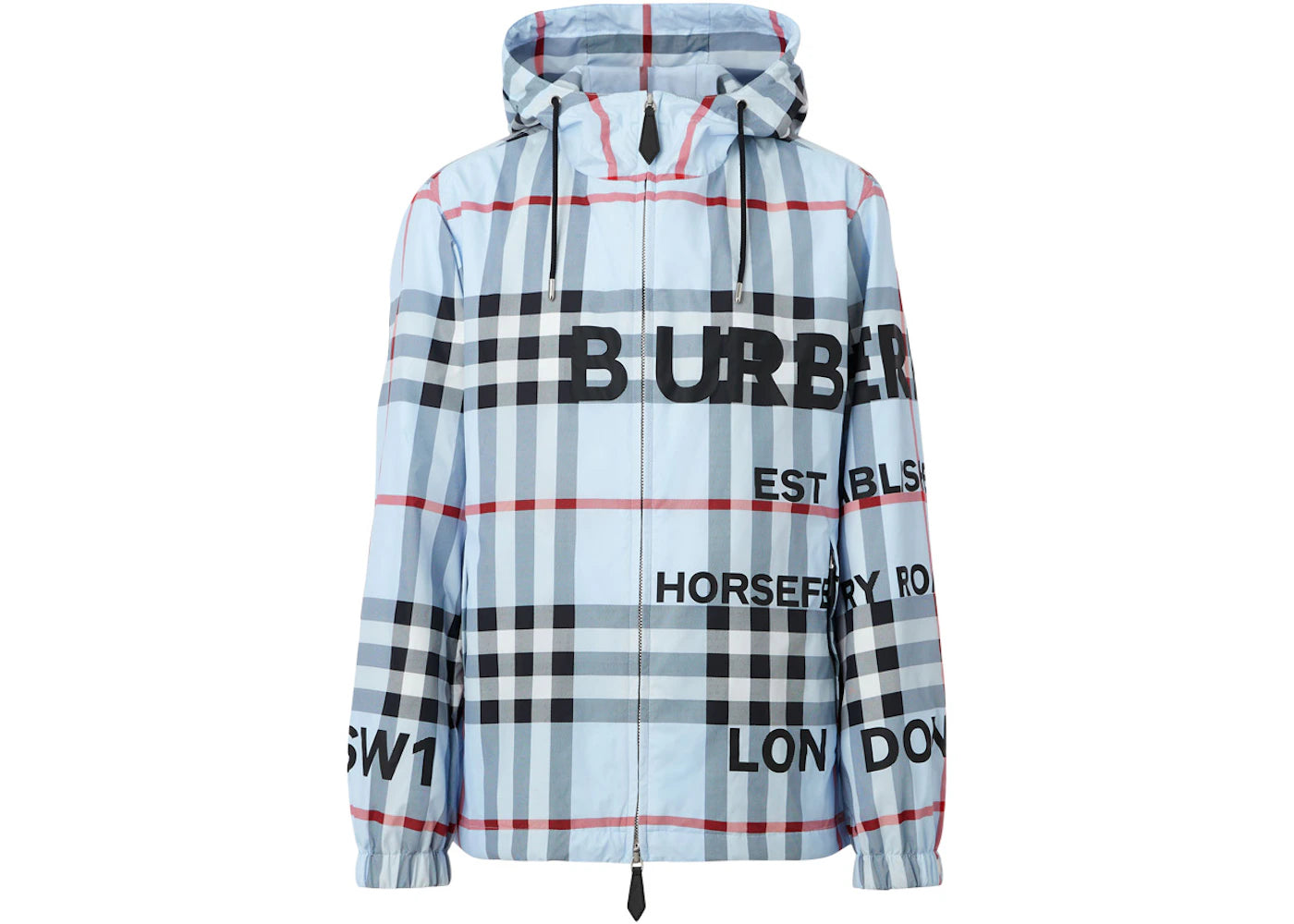 Burberry Horseferry Print Check Nylon Hooded Jacket Pale Blue