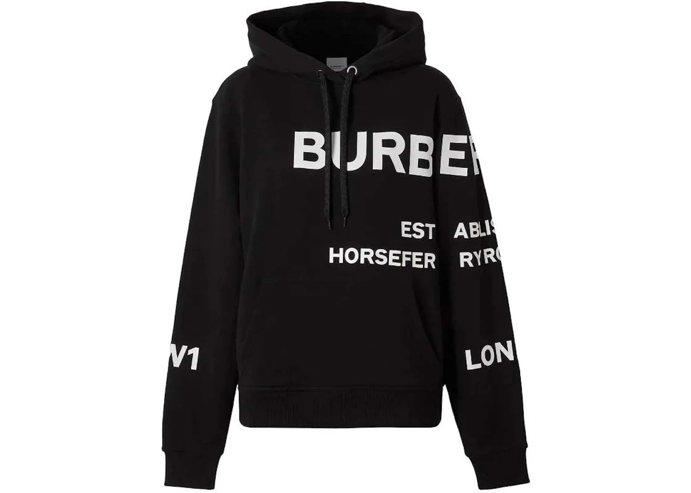 Burberry Horseferry Print Oversized Cotton Drawstring Hoodie Black