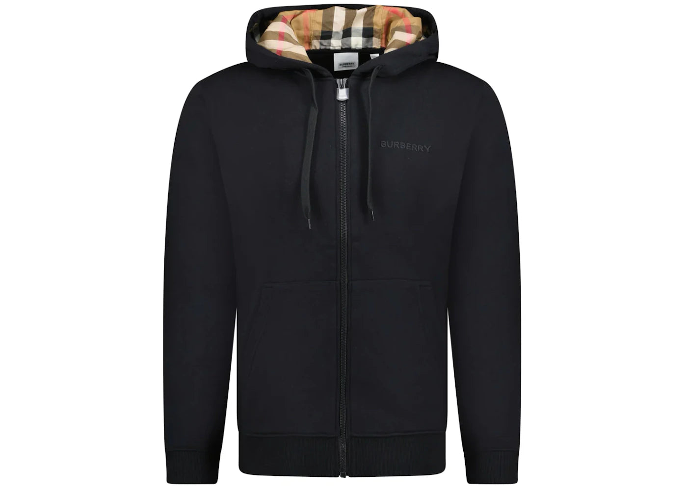 Burberry Hove Check Embroidery Logo Zip Hoodie Black