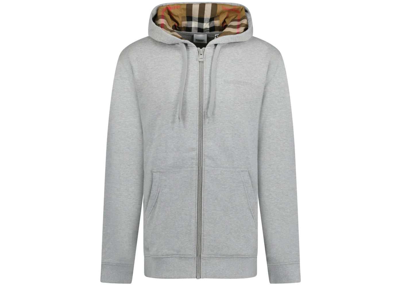 Burberry Hove Check Embroidery Logo Zip Hoodie Pale Grey