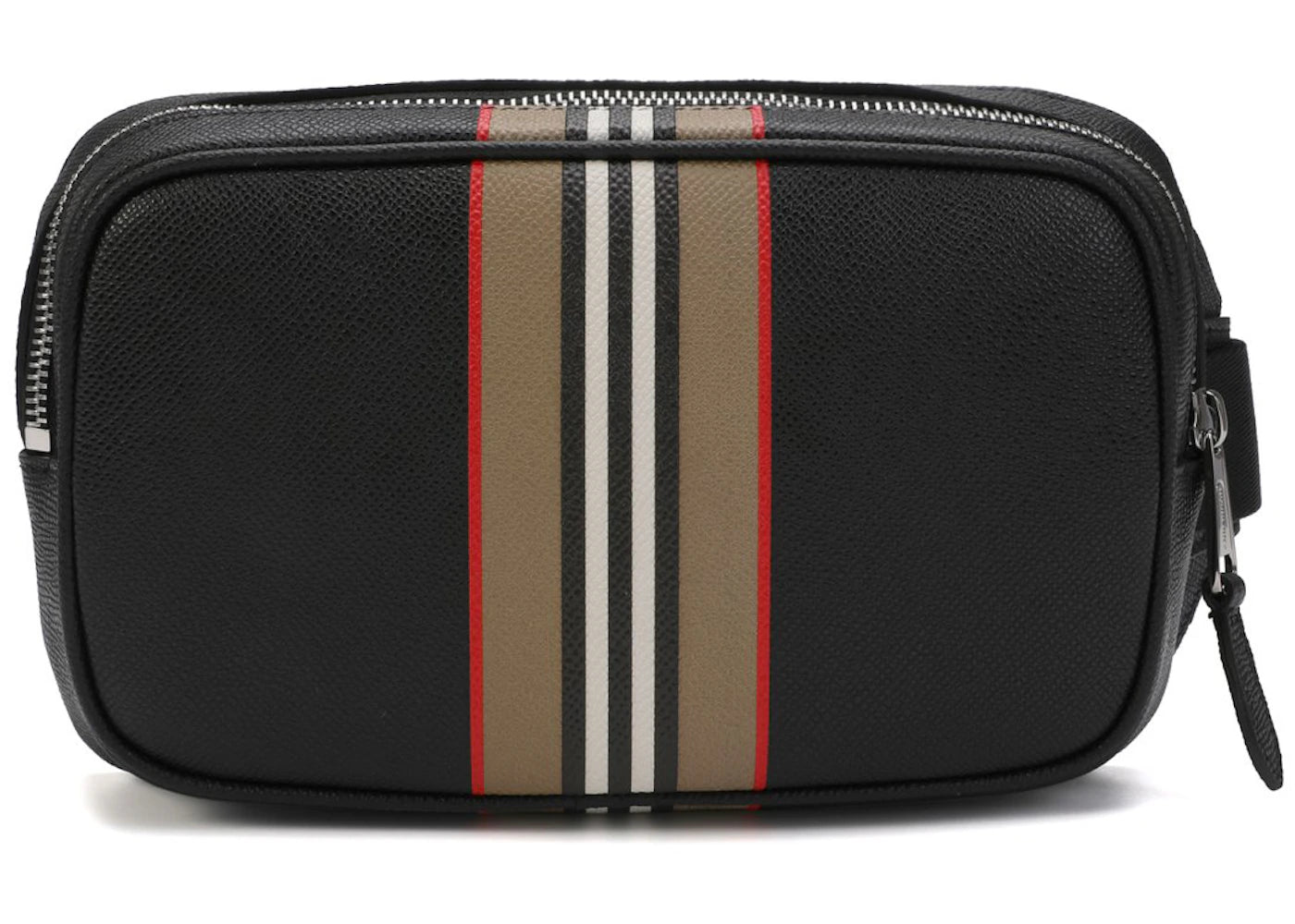 Burberry Icon Stripe Print Leather Bum Bag Black