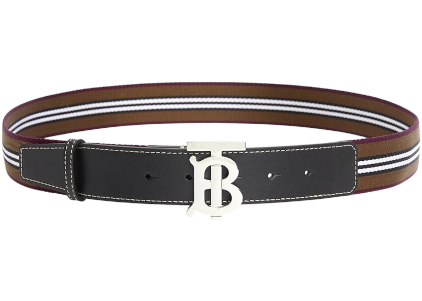 Burberry Icon Stripe Webbing Belt Dark Birch Brown/Silver