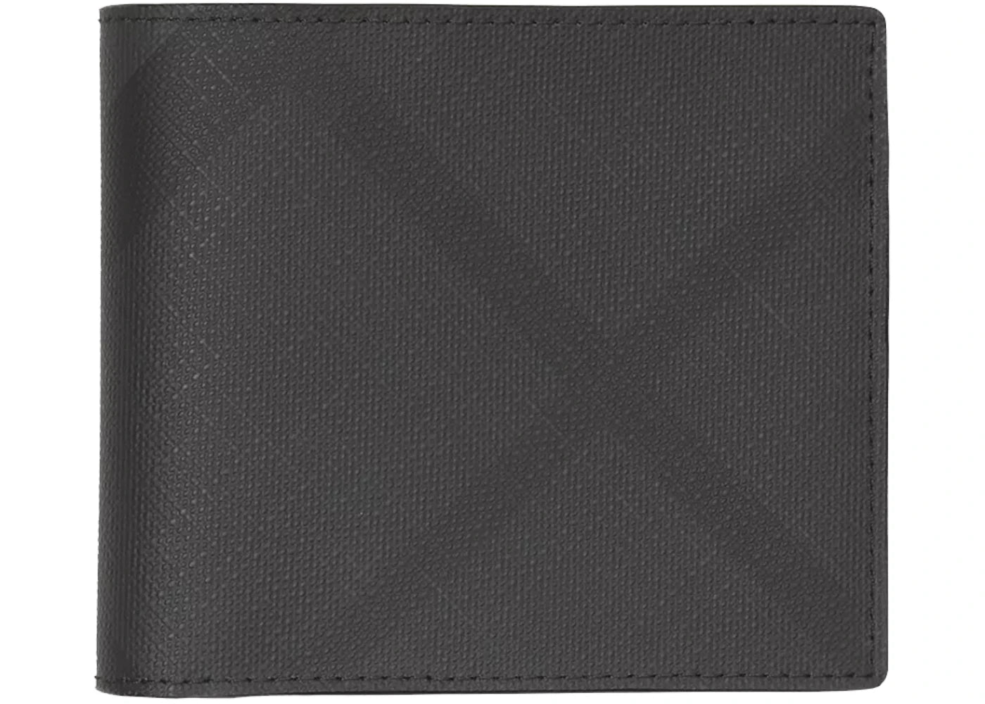 Burberry International Bifold Wallet London Check and Leather (8 Card Slot) Dark Charcoal