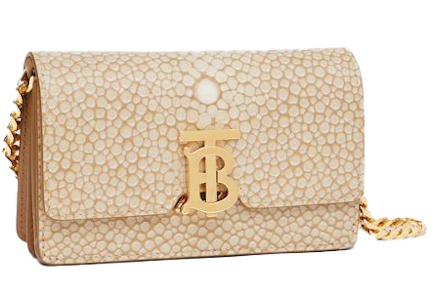 Burberry Jessie Stingray Print Leather Shoulder Bag Sand Gold