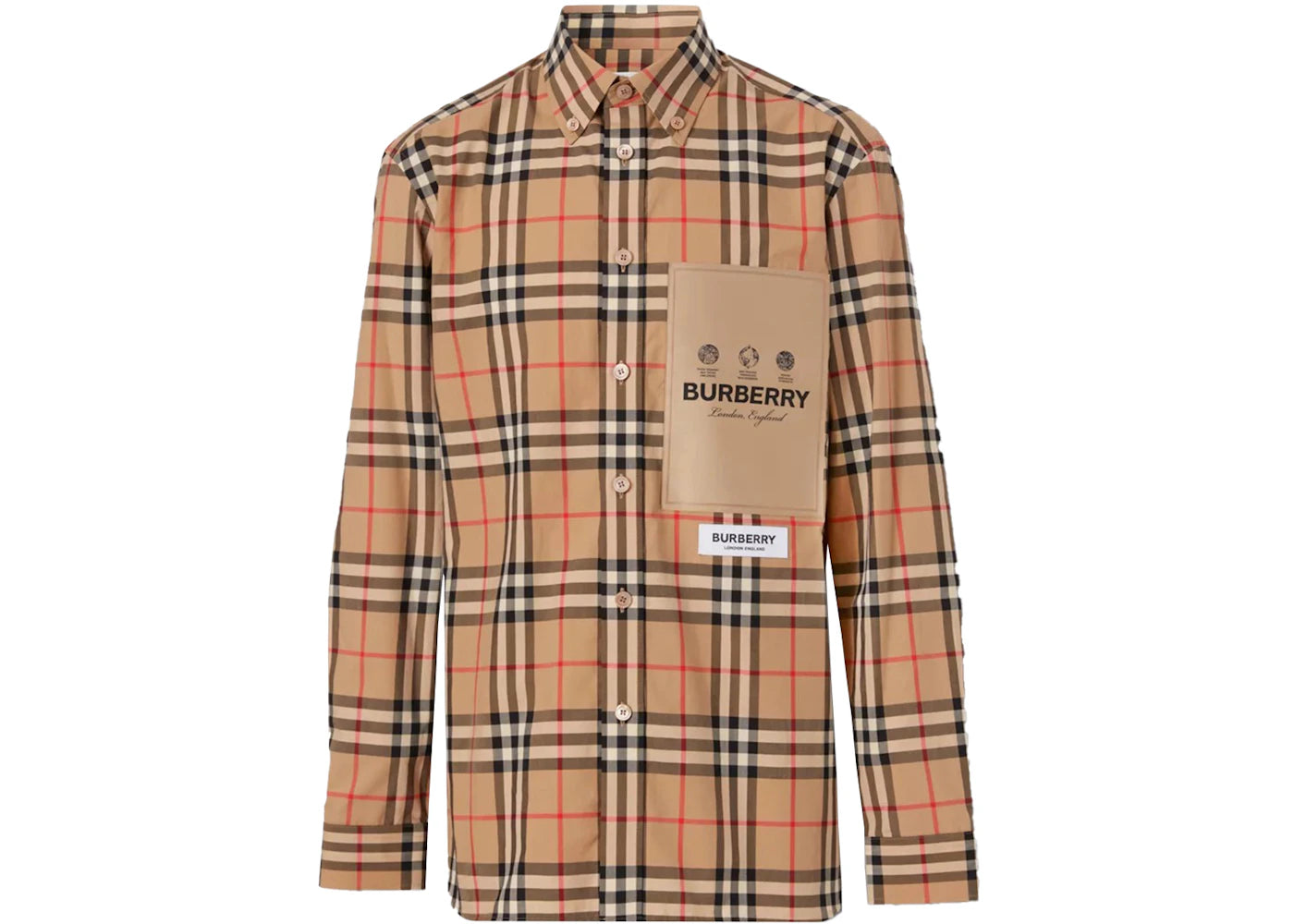 Burberry Label Applique Check Cotton Poplin Shirt Archive Beige