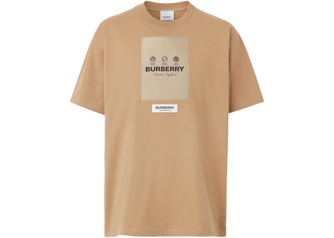 Burberry Label Applique Cotton Oversized T-Shirt Camel