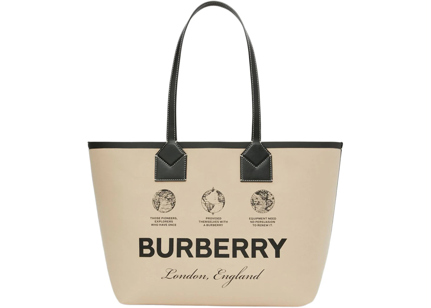 Burberry Label Print Cotton Medium London Tote Bag Beige/Black/Acrhive Beige