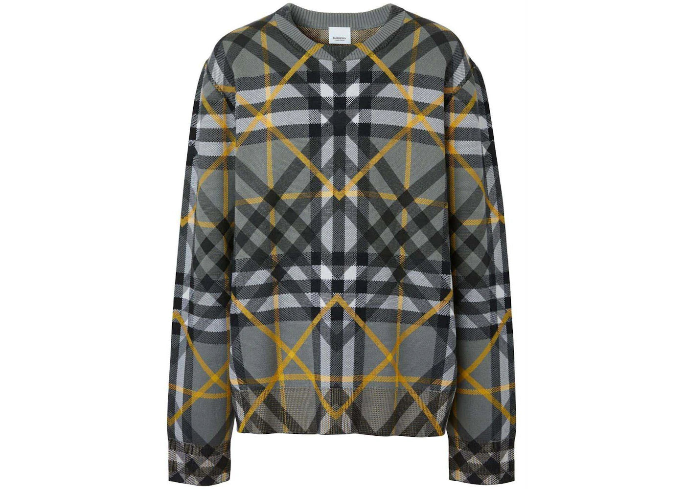 Burberry Layered Check Cotton Jacquard Jumper Grey