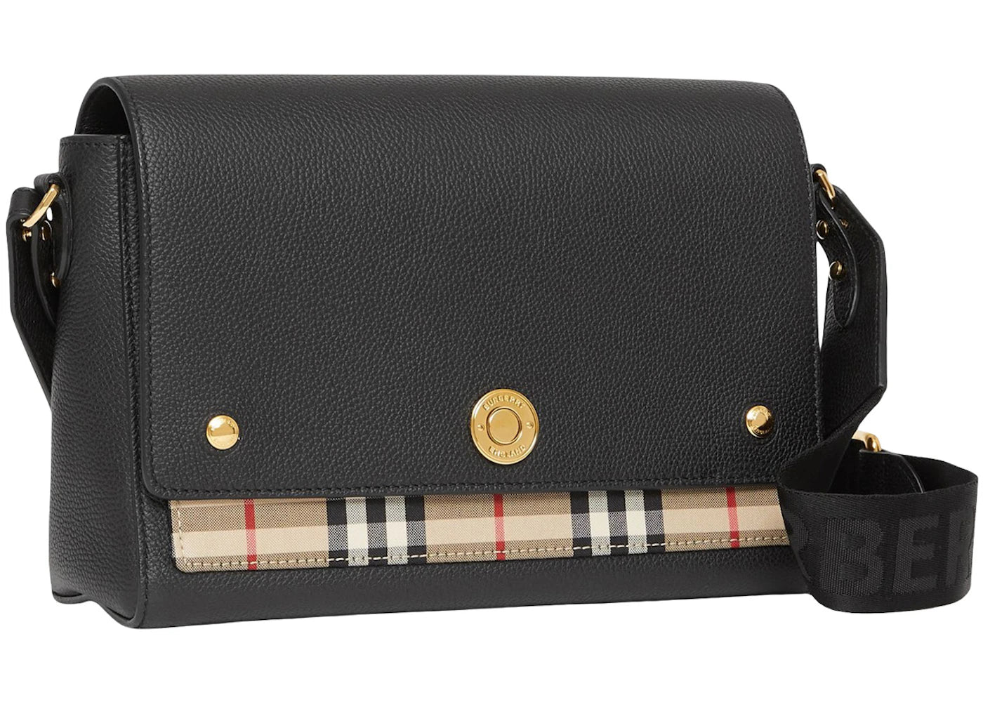 Burberry Leather and Vintage Check Note Crossbody Bag Black