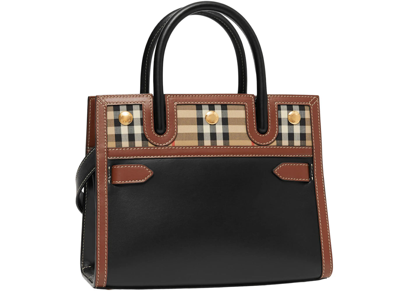 Burberry Leather and Vintage Check Two-handle Title Bag Mini Black/Multi