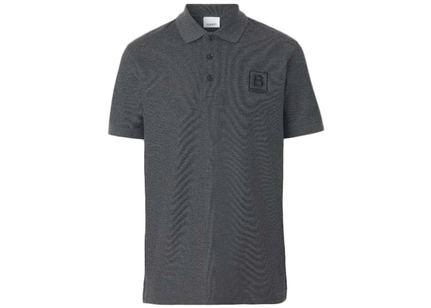 Burberry Letter Graphic Cotton Pique Polo Shirt Dark Grey