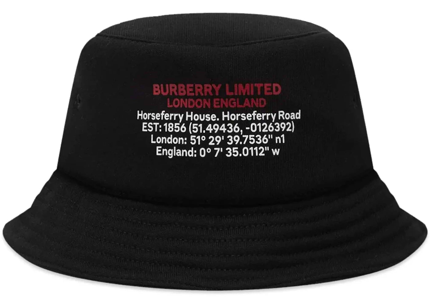 Burberry Location Print Cotton Bucket Hat Black white