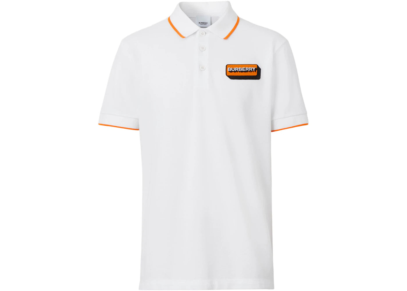 Burberry Logo Applique Cotton Pique Polo Shirt White/Orange