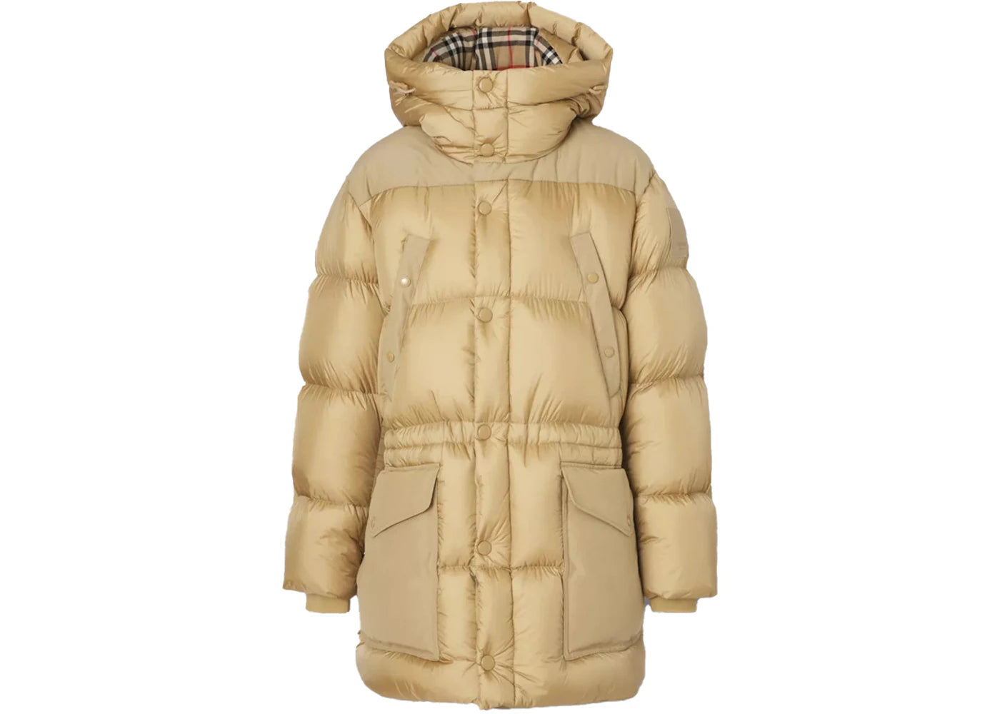 Burberry Logo Applique Nylon Puffer Coat Honey