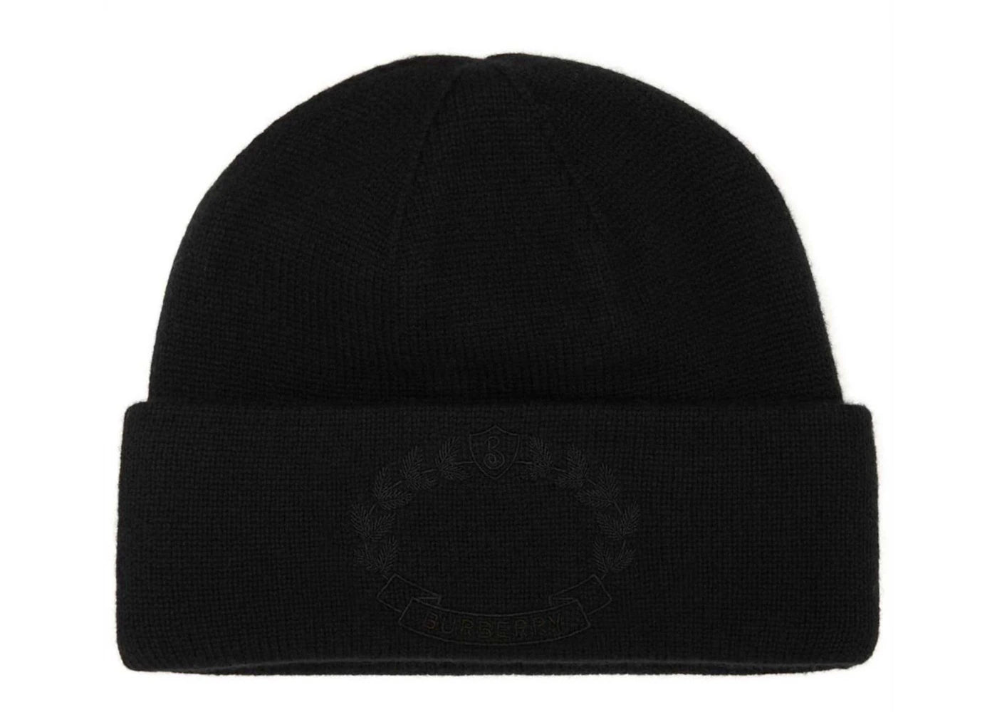 Burberry Logo Crest Embroidery Knitted Cashmere Beanie Black