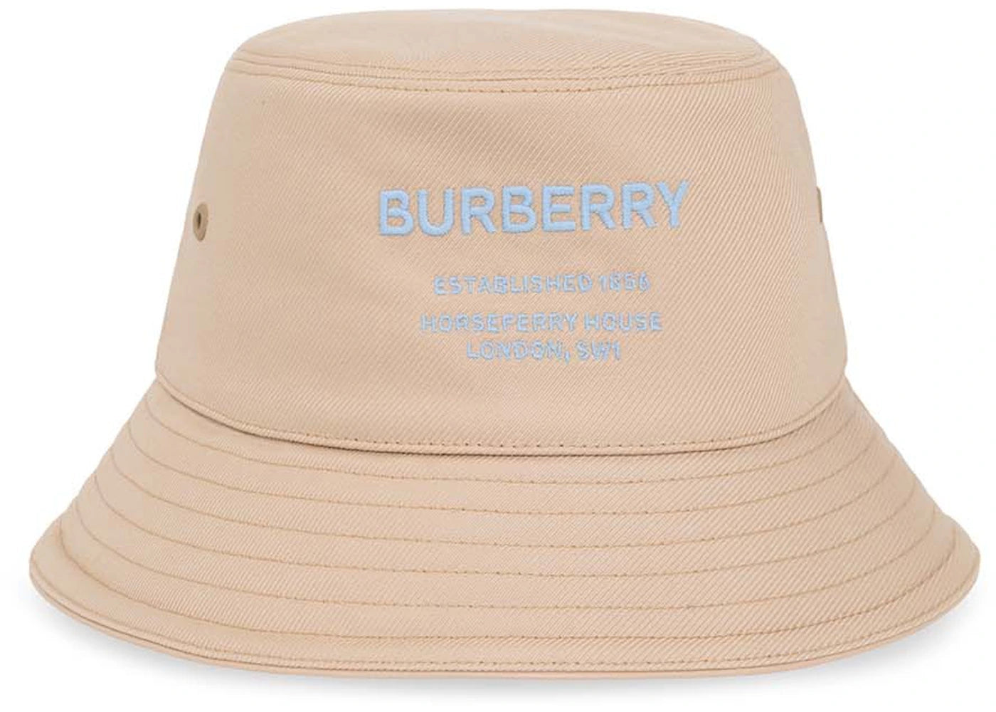 Burberry Logo Embroidered Cotton Bucket Hat Soft Fawn