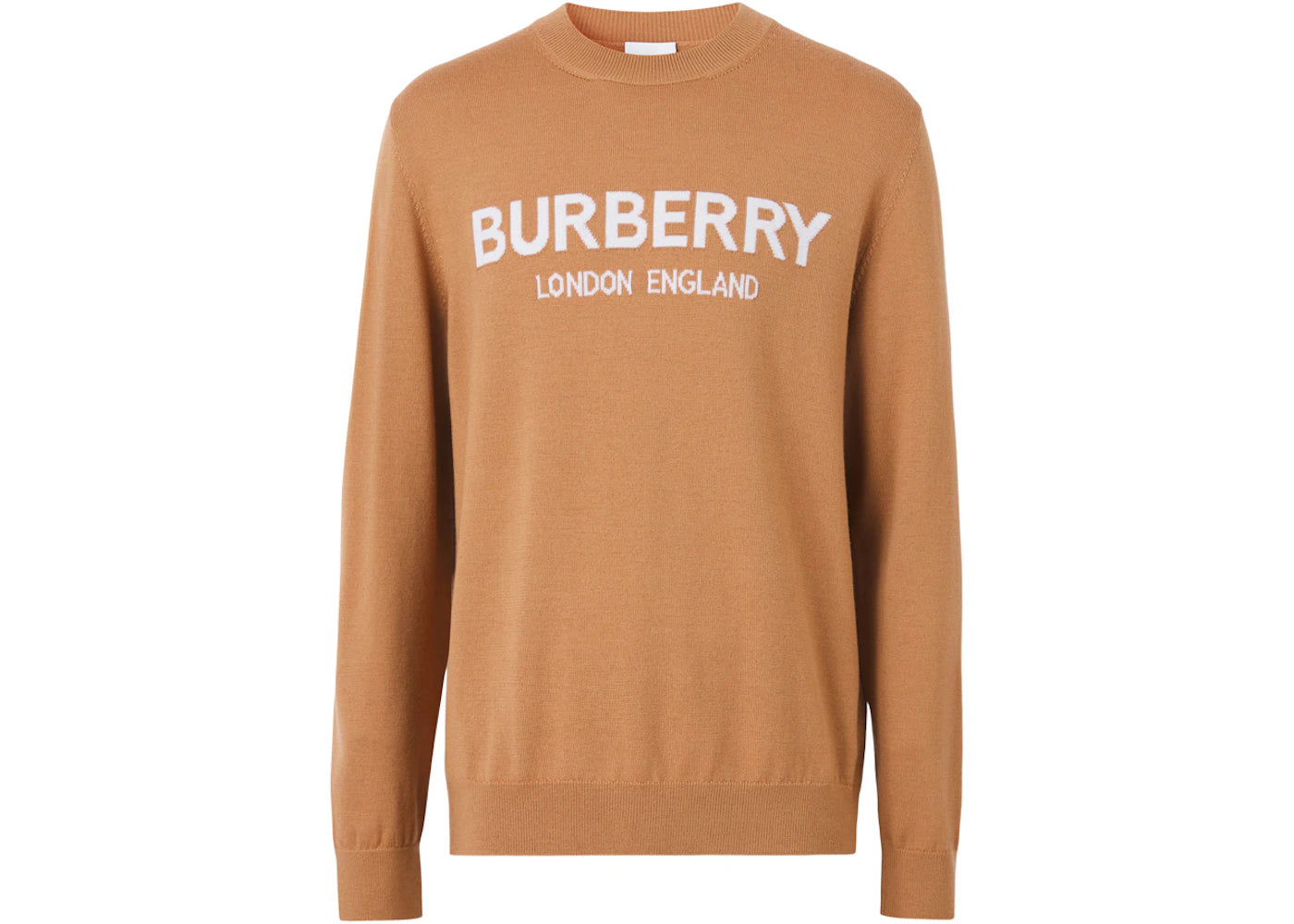 Burberry Logo Intarsia Wool Blend Sweater Camel/White