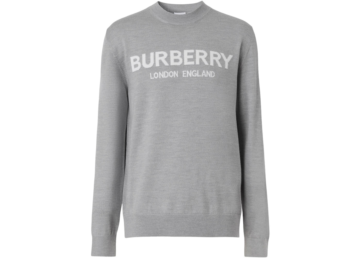 Burberry Logo Intarsia Wool Blend Sweater Grey Melange/White