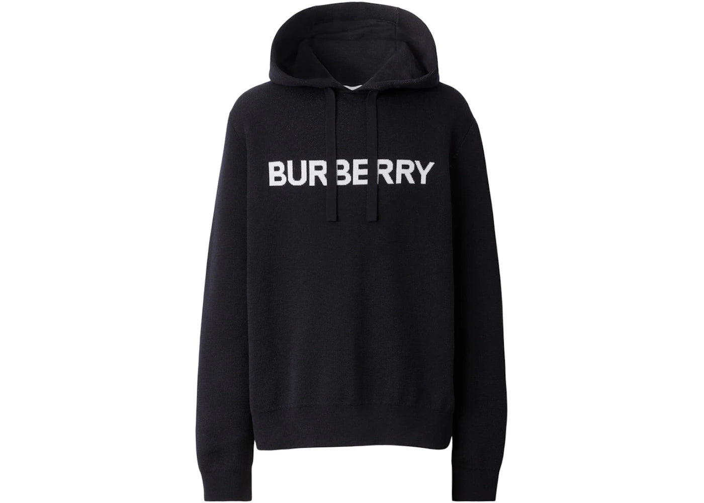 Burberry Logo Intarsia Wool Cotton Oversized Hoodie Coal Blue