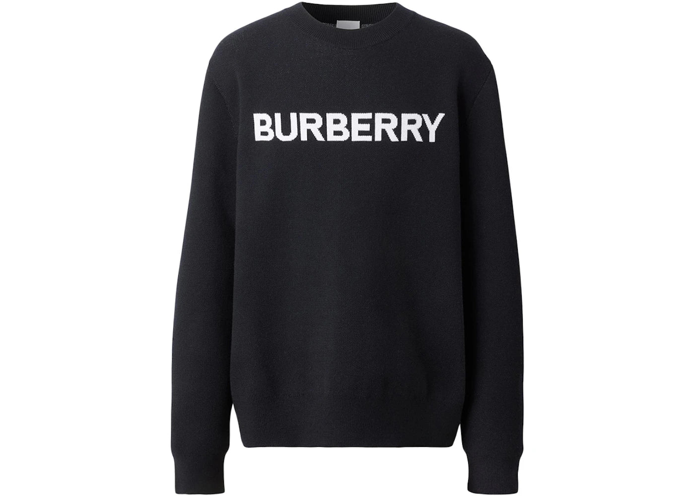 Burberry Logo Intarsia Wool Cotton Sweater Coal Blue