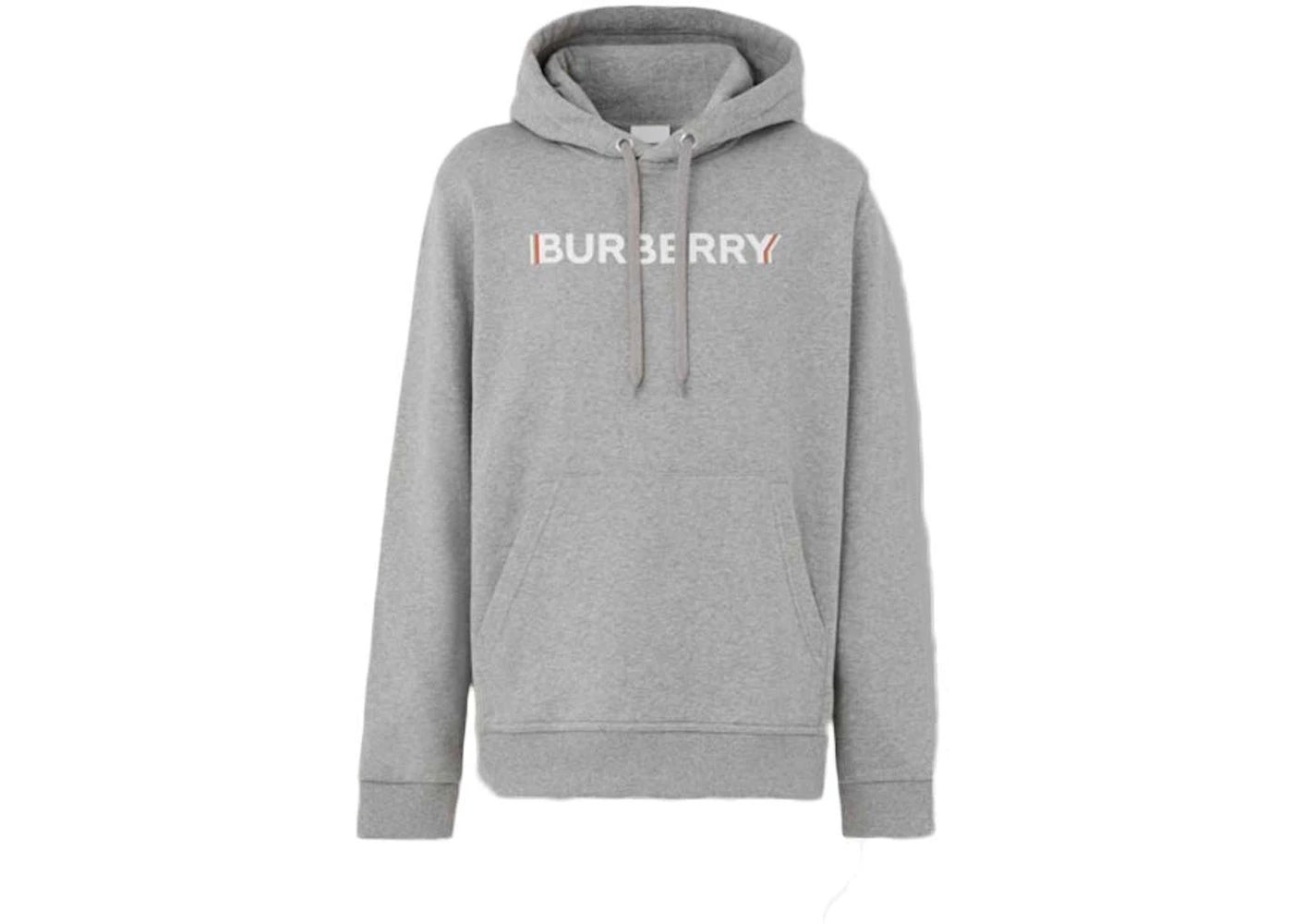 Burberry Logo Print Cotton Hoodie Pale Grey Melange