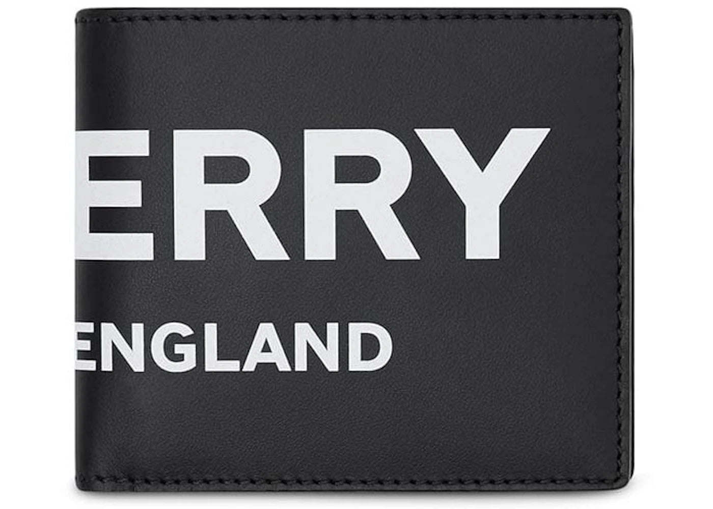 Burberry Logo Print Leather International Bifold Wallet 8 Slot Black