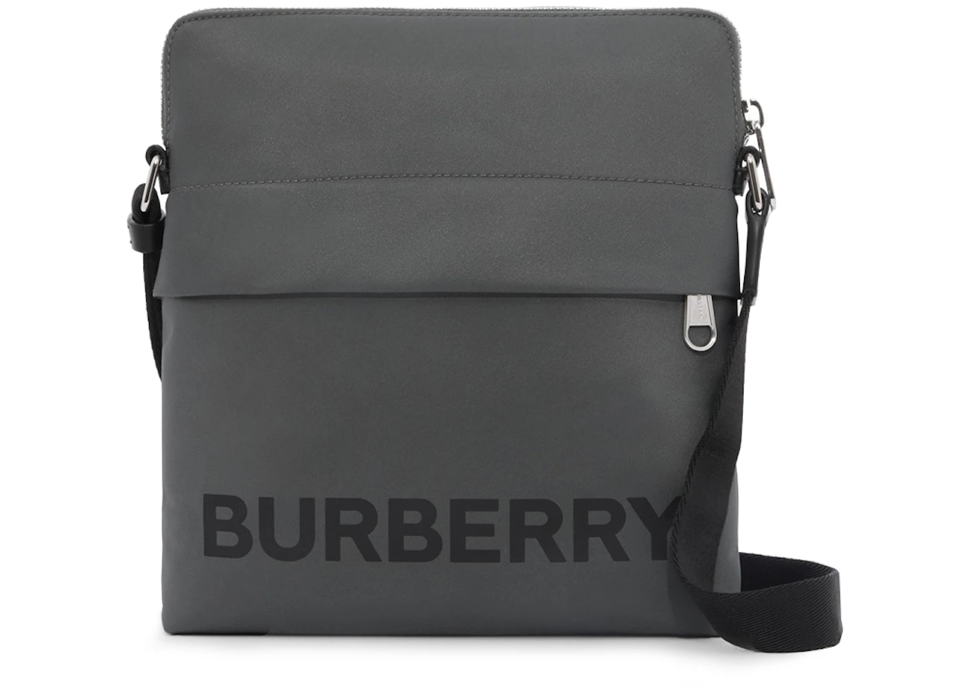 Burberry Logo Print Nylon Crossbody Bag Charcoal Gray