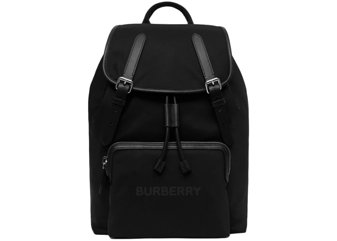 Burberry Logo Print Nylon Double Buckle Backpack Black