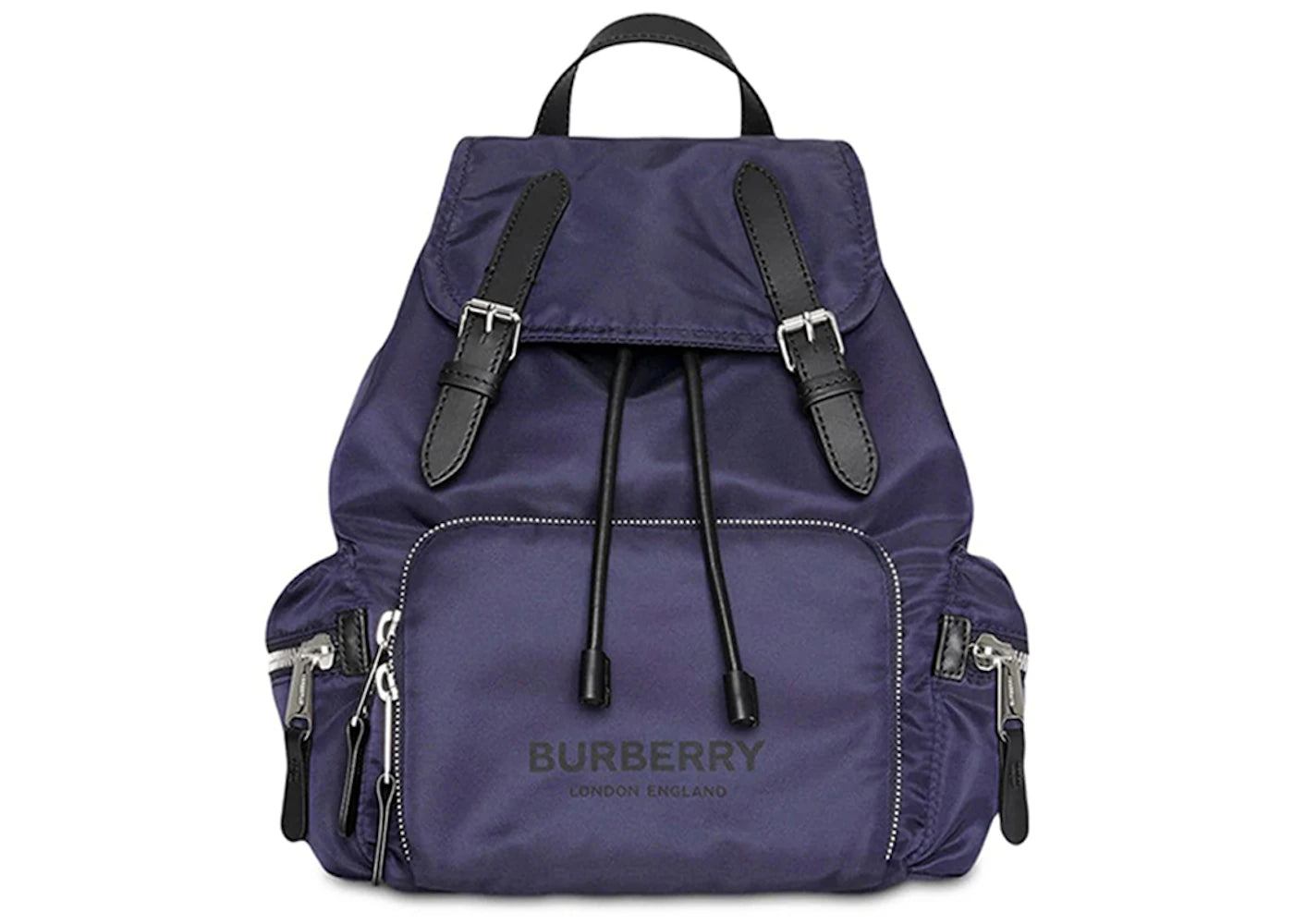 Burberry Logo Print Nylon Double Buckle Backpack Navy