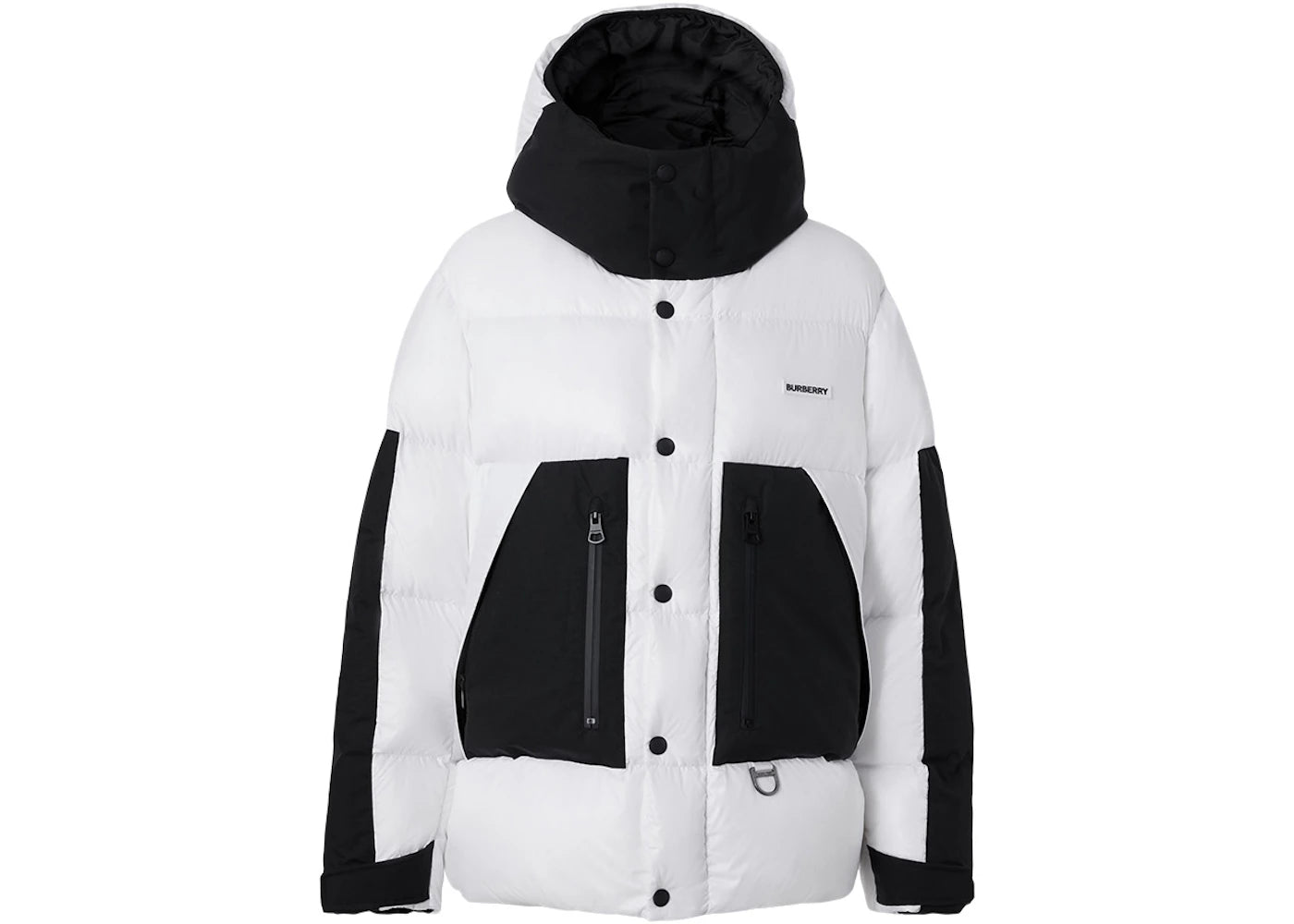 Burberry Logo Print Nylon Oversized Hooded Puffer Jacket Optic White/Black