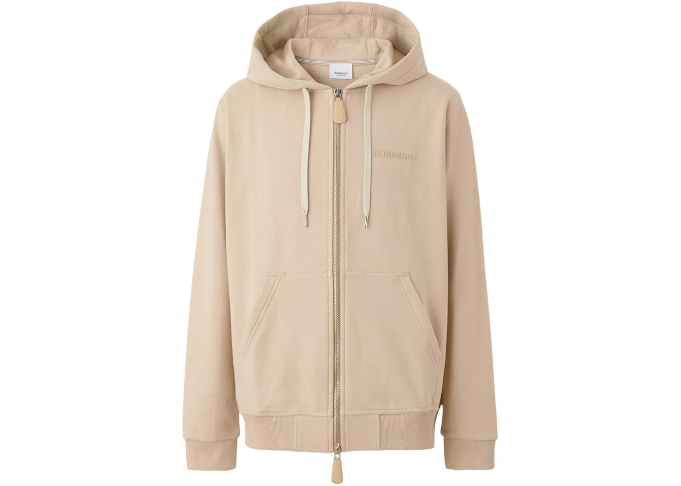 Burberry Logo Print Stretch Cotton Zip Hoodie Soft Fawn