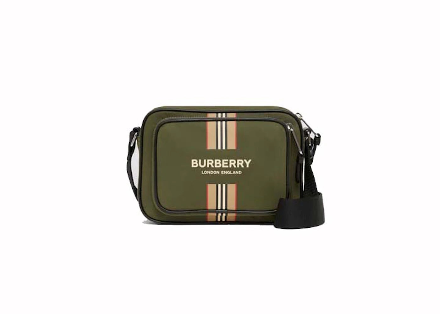 Burberry Logo and Icon Stripe Print Econyl Crossbody Bag Dark Olive Green